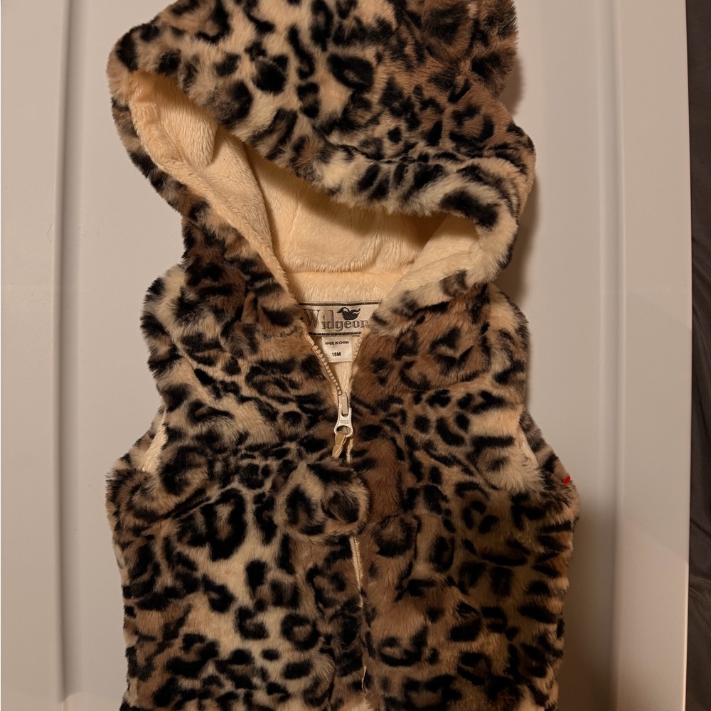 Leopard Print Faux Fur Vest with Hood
